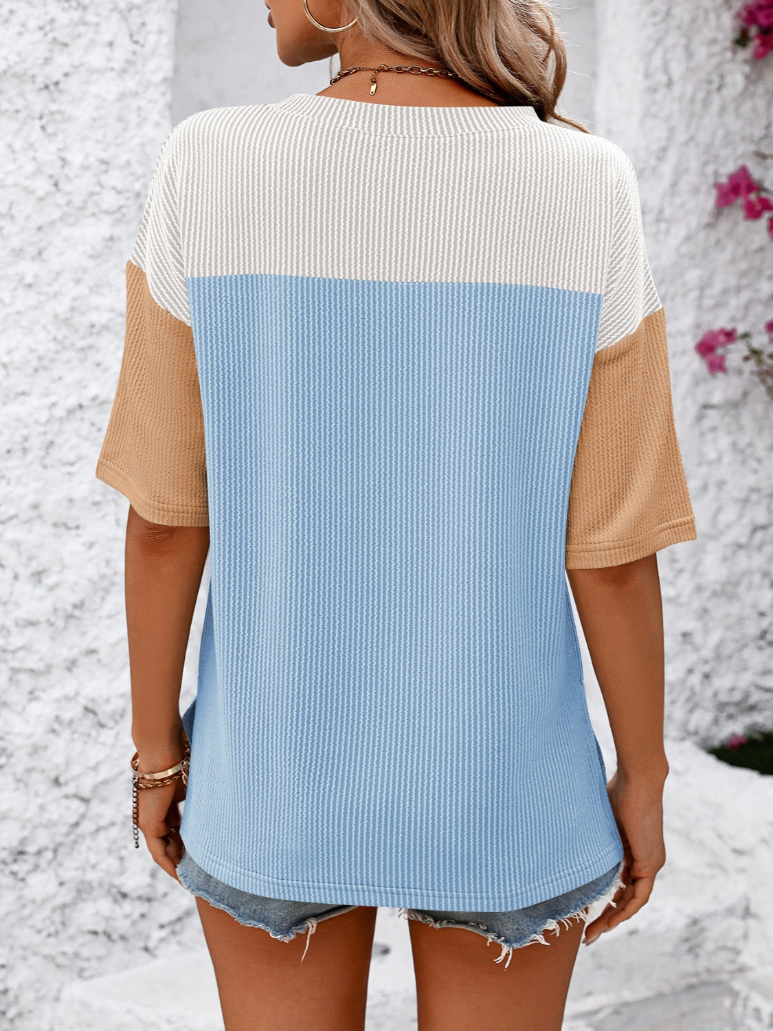 Color Block Round Neck Half Sleeve T-Shirt