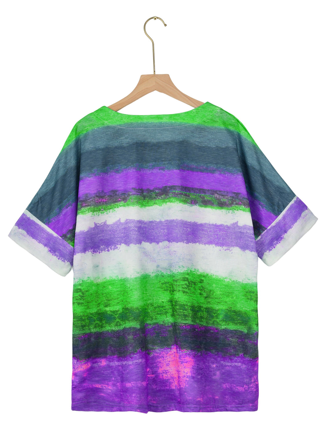 Full Size Color Block Round Neck Half Sleeve T-Shirt