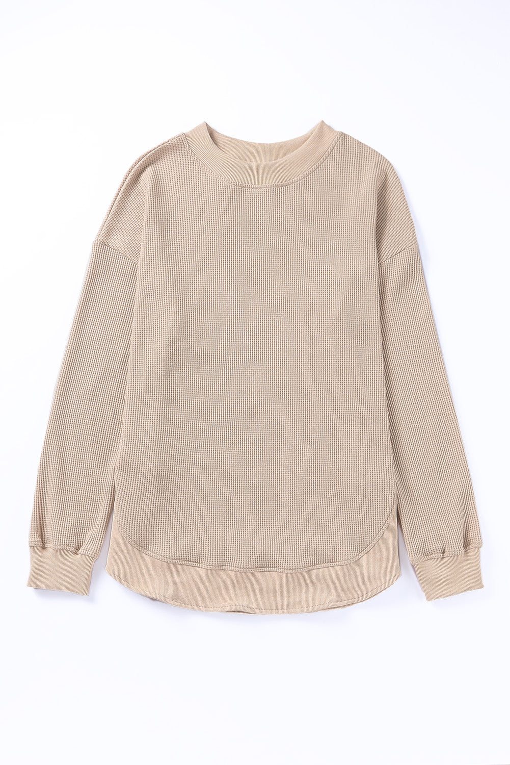 Round Neck Dropped Shoulder Waffle-Knit Sweater