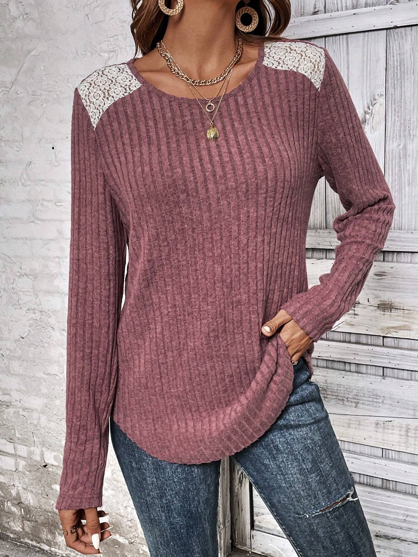 Round Neck Ribbed Long Sleeve T-Shirt