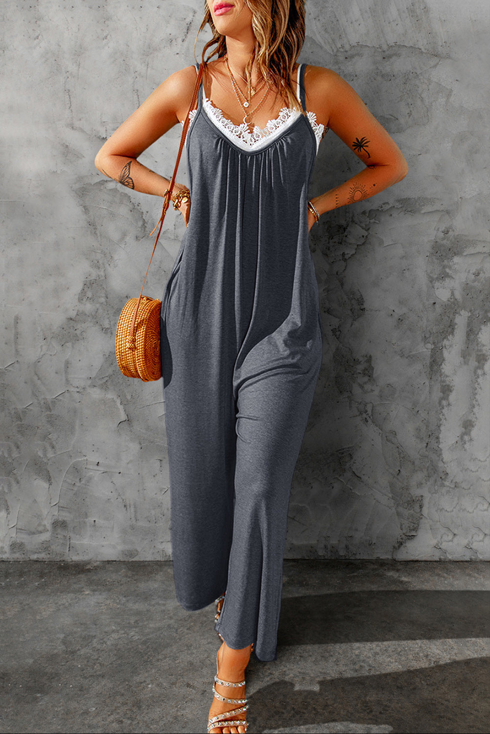 Spaghetti Strap Wide Leg Jumpsuit