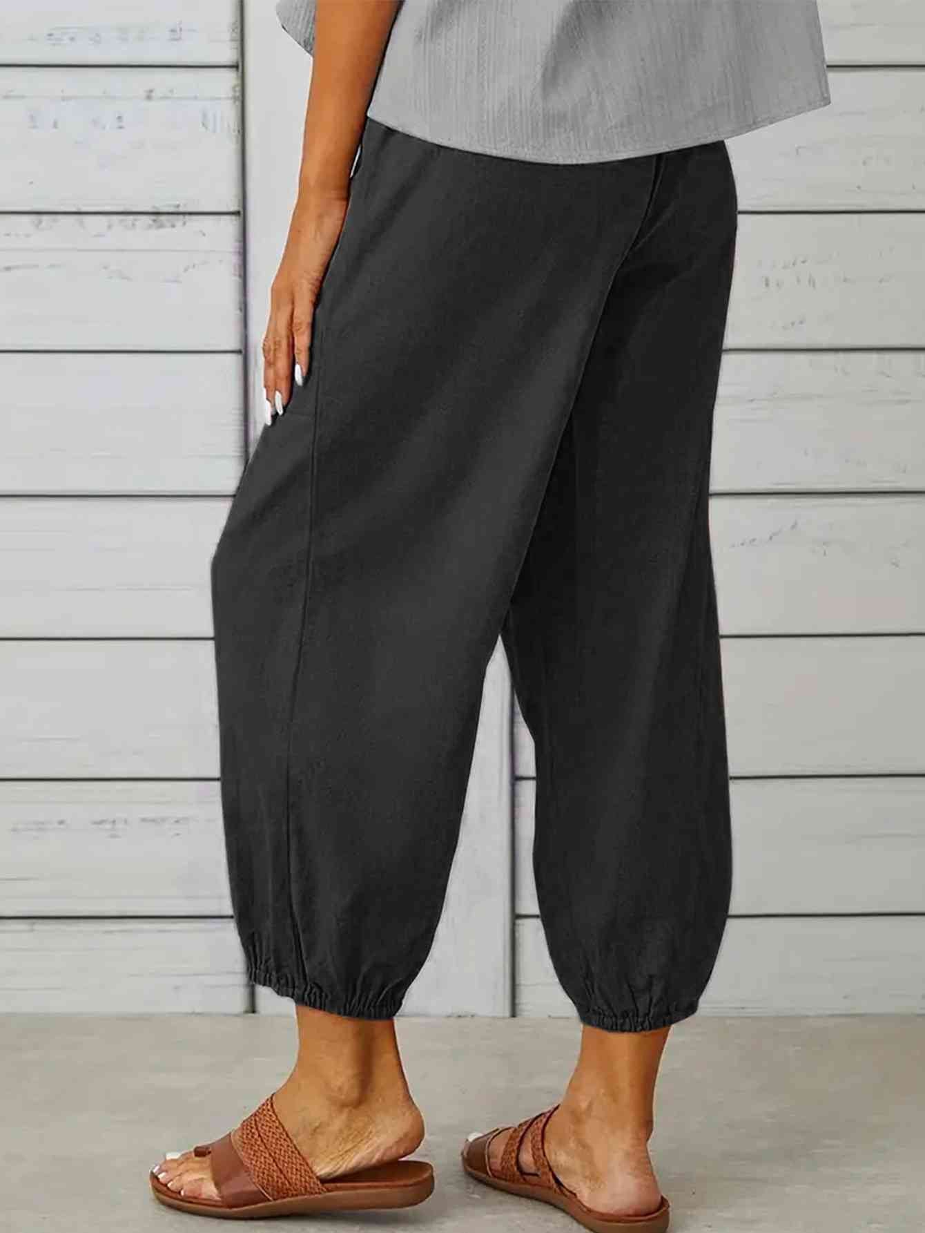 Decorative Button Cropped Pants