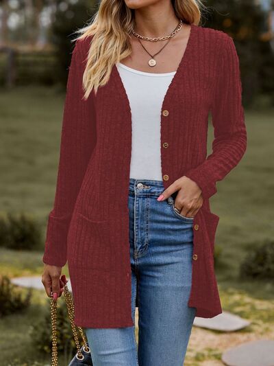 Ribbed Button Up Long Sleeve Cardigan