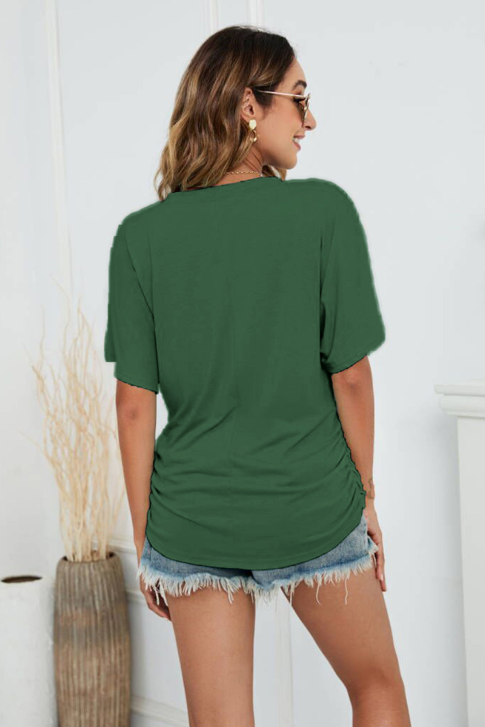 V-Neck Side Ruched Tee